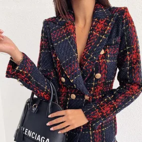 Women's Autumn Double Breasted Warm Tweed Blazer