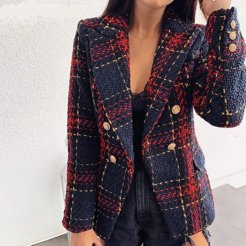 Women's Autumn Double Breasted Warm Tweed Blazer