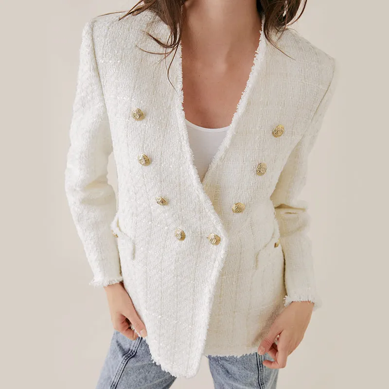 Women's Spring/Autumn V-Neck Buttoned Blazer With Tassels