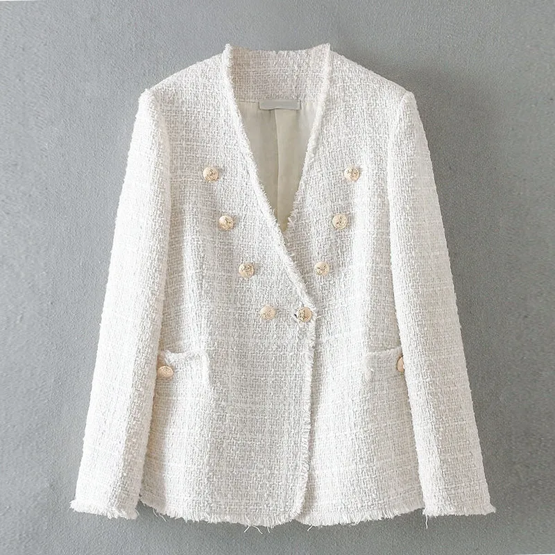 Women's Spring/Autumn V-Neck Buttoned Blazer With Tassels