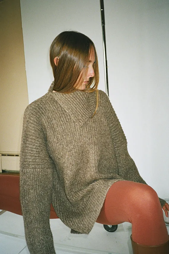 Wood Rib Split Turtleneck